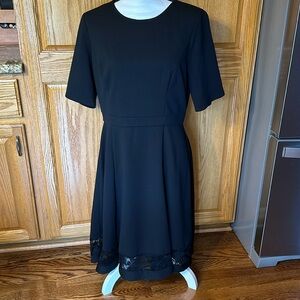 Liz Claiborne Black Dress with Lace Hem, Size 10